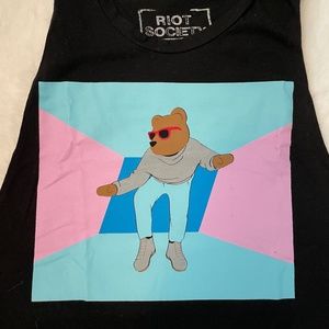 Riot Society Dancing Drake Bear Sleeveless T-Shirt with Raw Hemlines Size XS